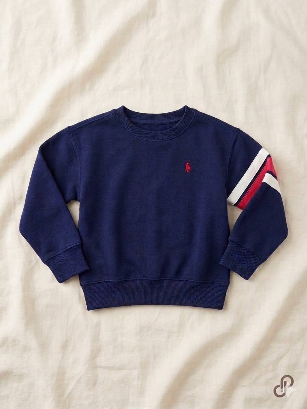 Kids’s Ralph Lauren Polo Navy Sweatshirt with Red & White Sleeve Stripes size 5